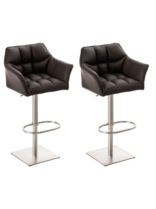 Juego de 2 taburetes de bar Damaso piel sintética acero inoxidable, marrón Juego de 2 taburetes de bar Damaso piel sintética acero inoxidable, marrón