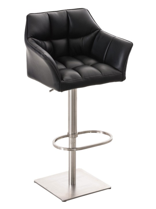 Juego de 2 taburetes de bar Damaso piel sintética acero inoxidable, negro