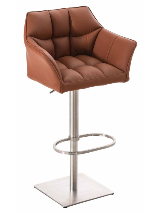Juego de 2 taburetes de bar Damaso piel sintética acero inoxidable, marrón claro Juego de 2 taburetes de bar Damaso piel sintética acero inoxidable, marrón claro