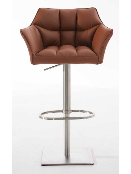 Juego de 2 taburetes de bar Damaso piel sintética acero inoxidable, marrón claro Juego de 2 taburetes de bar Damaso piel sintética acero inoxidable, marrón claro