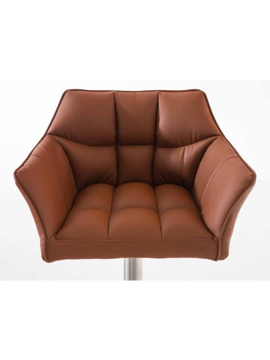 Juego de 2 taburetes de bar Damaso piel sintética acero inoxidable, marrón claro Juego de 2 taburetes de bar Damaso piel sintética acero inoxidable, marrón claro