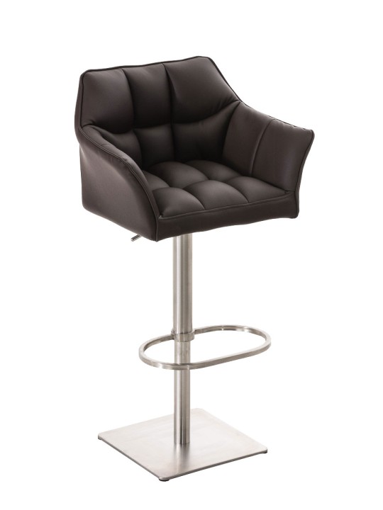 Juego de 2 taburetes de bar Damaso piel sintética acero inoxidable, marrón Juego de 2 taburetes de bar Damaso piel sintética acero inoxidable, marrón