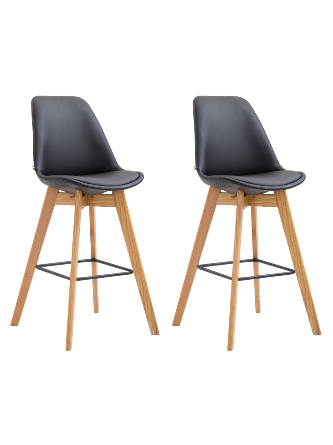 Juego de 2 taburetes de bar Metz piel sintética natural, negro