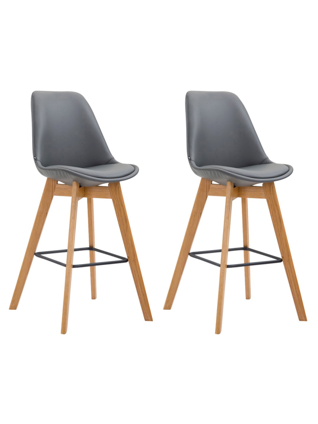 Juego de 2 taburetes de bar Metz piel sintética natural, gris