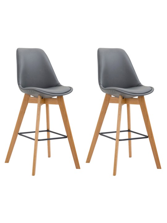 Juego de 2 taburetes de bar Metz piel sintética natural, gris