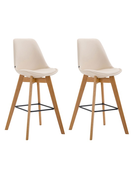 Juego de 2 taburetes de bar Metz piel sintética natural, crema