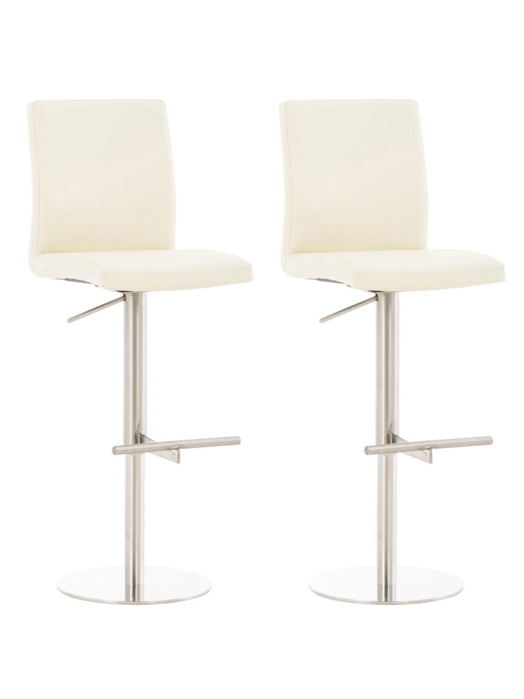 Juego de 2 taburetes de bar Cadiz piel sintética acero inoxidable, crema