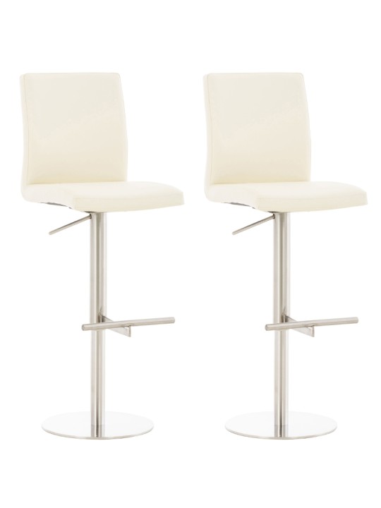 Juego de 2 taburetes de bar Cadiz piel sintética acero inoxidable, crema