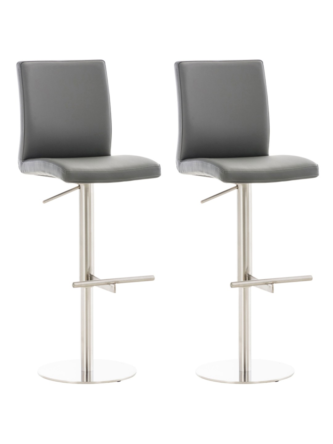 Juego de 2 taburetes de bar Cadiz piel sintética acero inoxidable, gris
