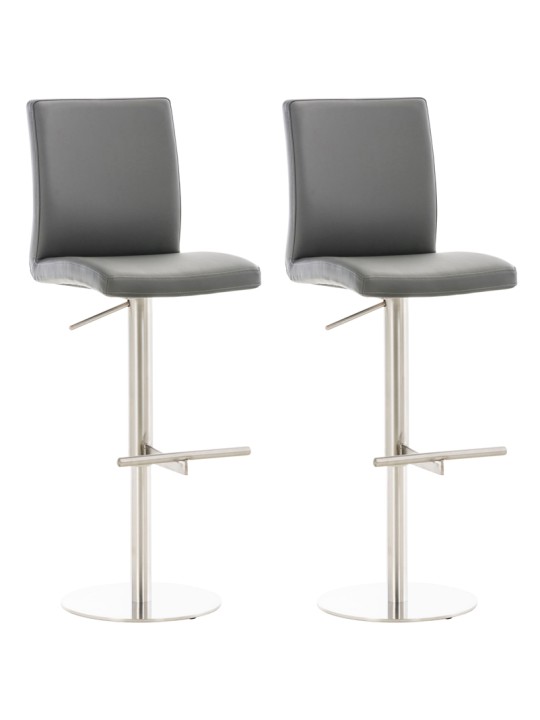 Juego de 2 taburetes de bar Cadiz piel sintética acero inoxidable, gris