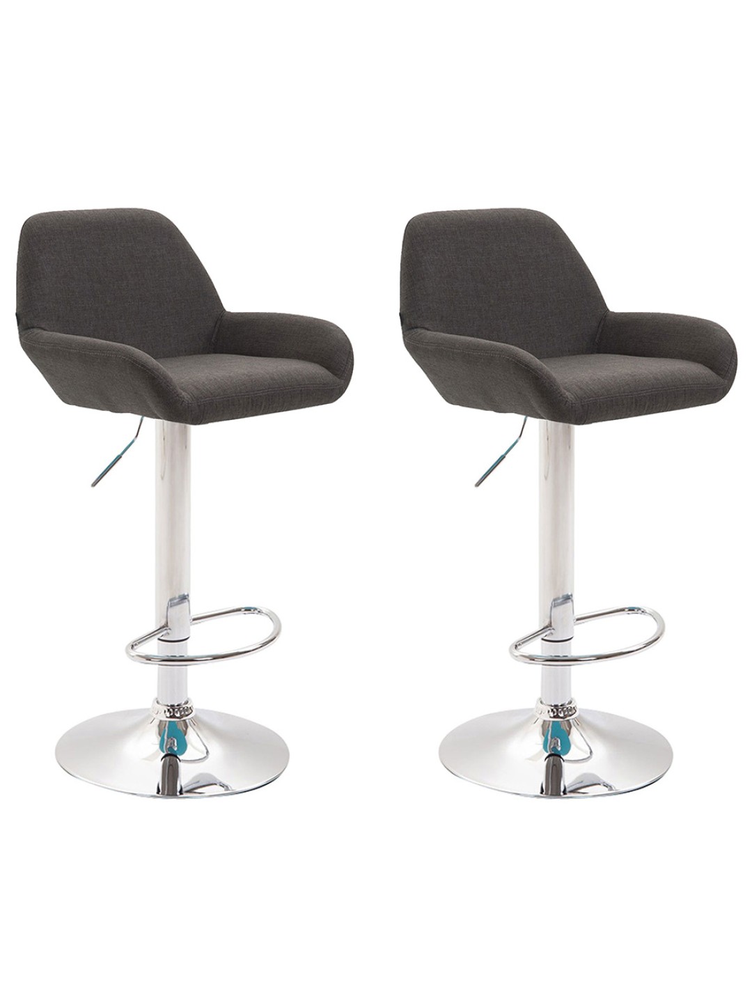 Juego de 2 taburetes de bar Braga tela cromo, gris oscuro