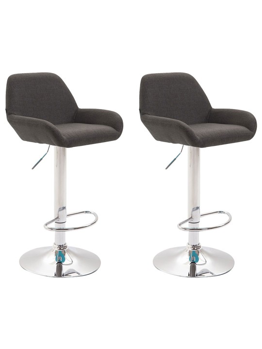 Juego de 2 taburetes de bar Braga tela cromo, gris oscuro