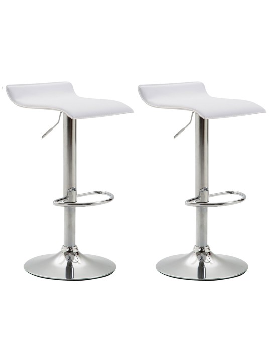 Juego de 2 taburetes de bar Dyn V2 polipiel cromado, blanco