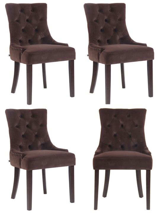 Juego de 4 sillas de comedor Aberdeen terciopelo antiguo, marrón
