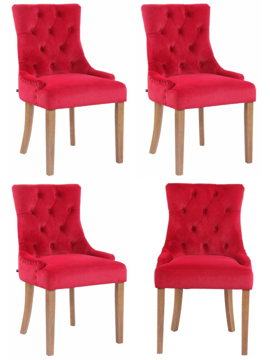 Juego de 4 sillas de comedor Aberdeen terciopelo antiguo-claro, rojo