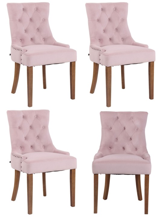 Juego de 4 sillas de comedor Aberdeen terciopelo antiguo-claro, rosa