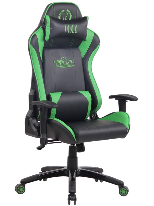 Silla de oficina Racing Shift X2 de cuero artificial sin reposapiés, negro/verde