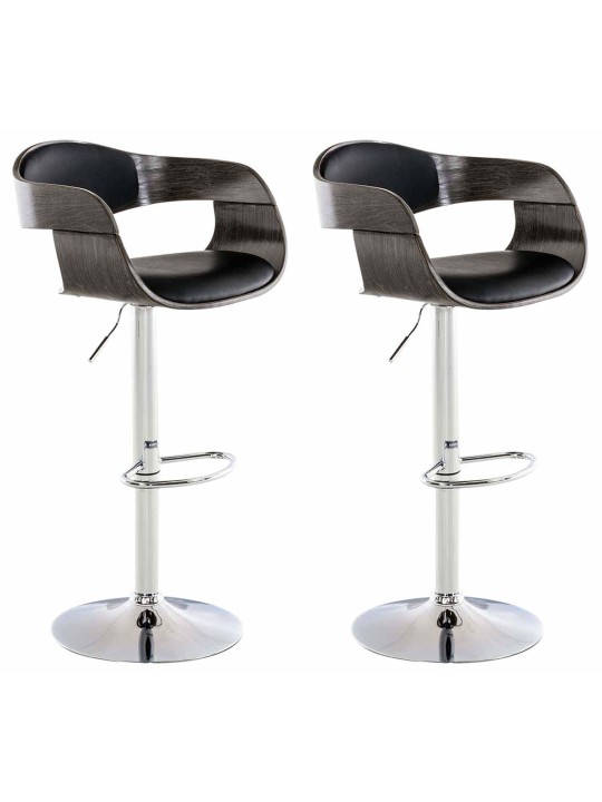 Juego de 2 taburetes de bar Kingston C piel sintética, negro/gris