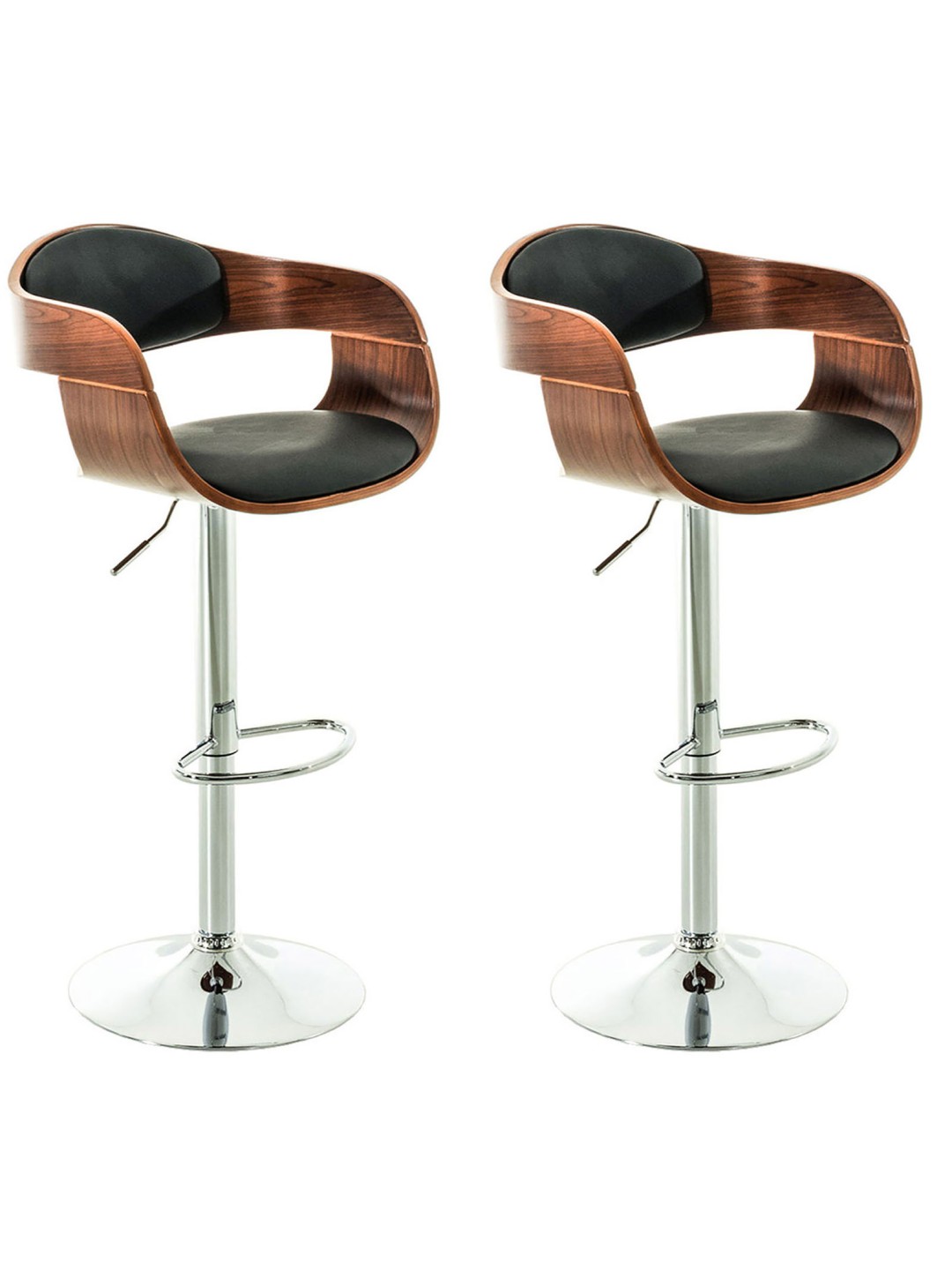 Juego de 2 taburetes de bar Kingston C piel sintética, nogal/negro