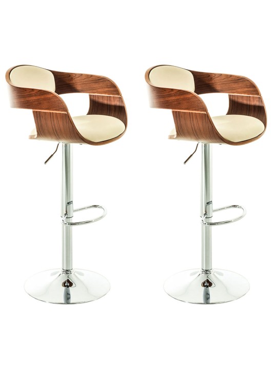 Juego de 2 taburetes de bar Kingston C piel sintética, nogal/crema Juego de 2 taburetes de bar Kingston C piel sintética, nogal/crema