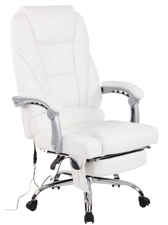 Silla de oficina Pacific de cuero genuino con función de masaje, blanco