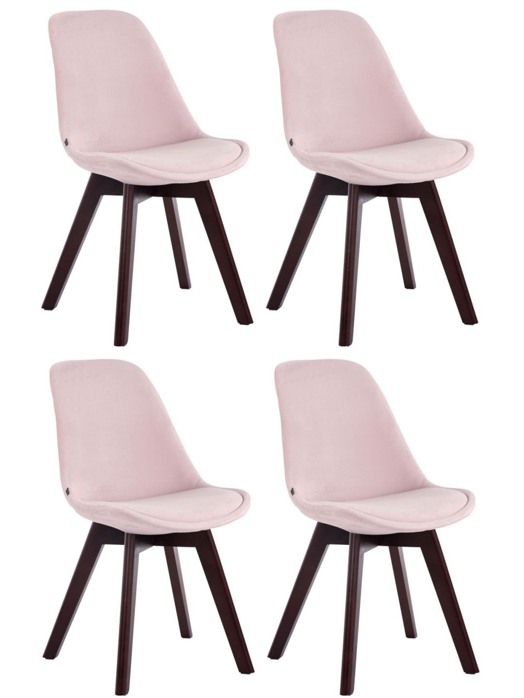 Juego de 4 sillas de visita Borneo V2 terciopelo nogal, rosa