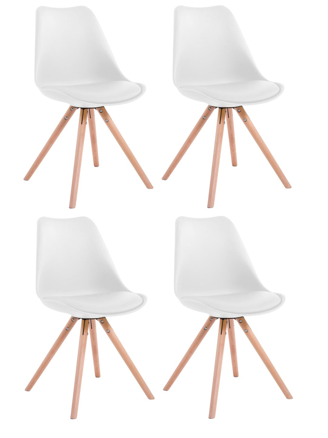 Conjunto de 4 sillas Toulouse redondas de piel sintética natural, blanco