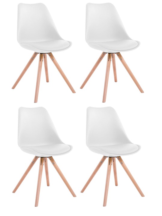 Conjunto de 4 sillas Toulouse redondas de piel sintética natural, blanco Conjunto de 4 sillas Toulouse redondas de piel sintética natural, blanco