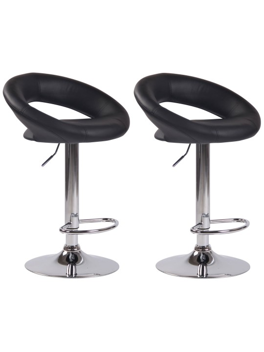 Juego de 2 taburetes de bar Olinda piel sintética cromado, negro Juego de 2 taburetes de bar Olinda piel sintética cromado, negro