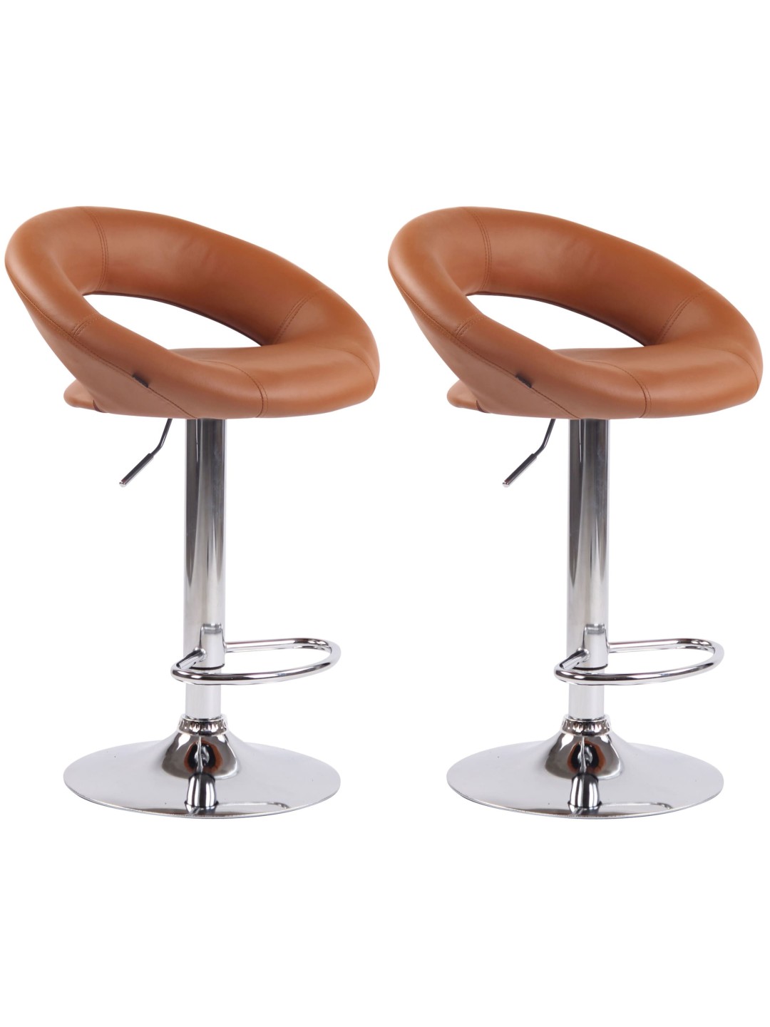 Juego de 2 taburetes de bar Olinda piel sintética cromado, marrón claro