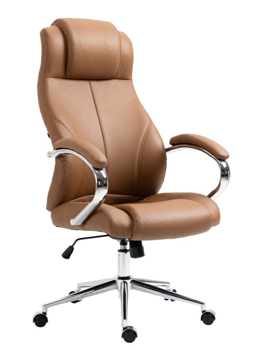 Silla de oficina Salford de cuero genuino, marrón claro