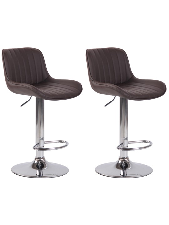Juego de 2 taburetes de bar Lentini piel sintética cromado, marrón