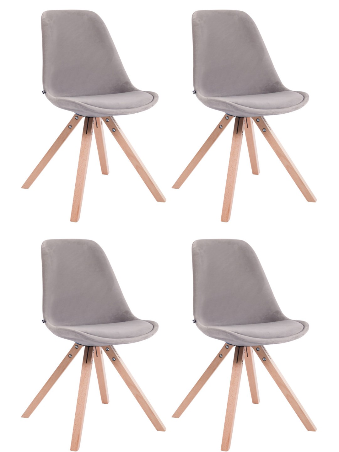 Conjunto de 4 sillas Toulouse terciopelo cuadrado natura, gris