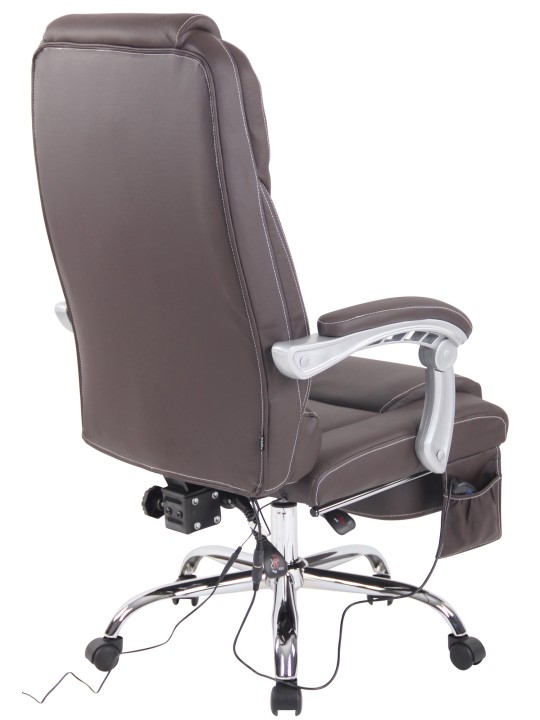 Silla de oficina Pacific de cuero genuino con función de masaje, marrón