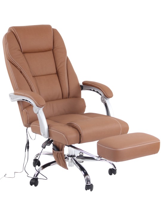Silla de oficina Pacific de cuero genuino con función de masaje, marrón claro