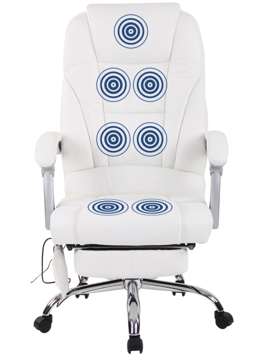 Silla de oficina Pacific de cuero genuino con función de masaje, blanco
