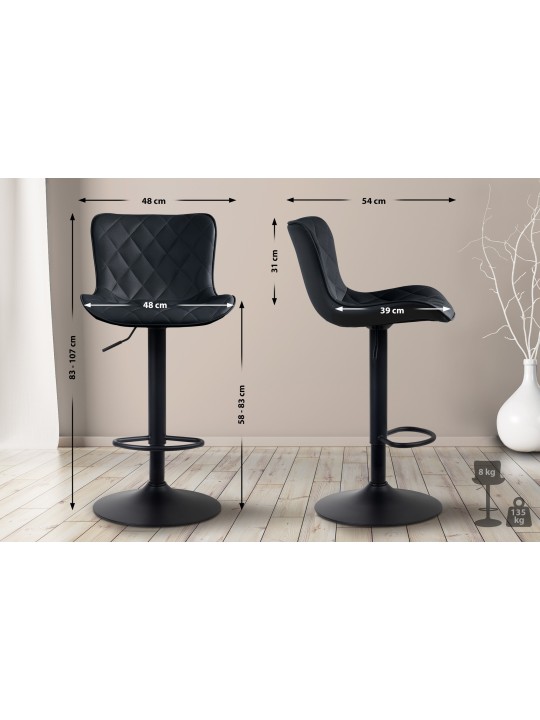 Juego de 2 taburetes de bar Emma de piel sintética, negro Juego de 2 taburetes de bar Emma de piel sintética, negro