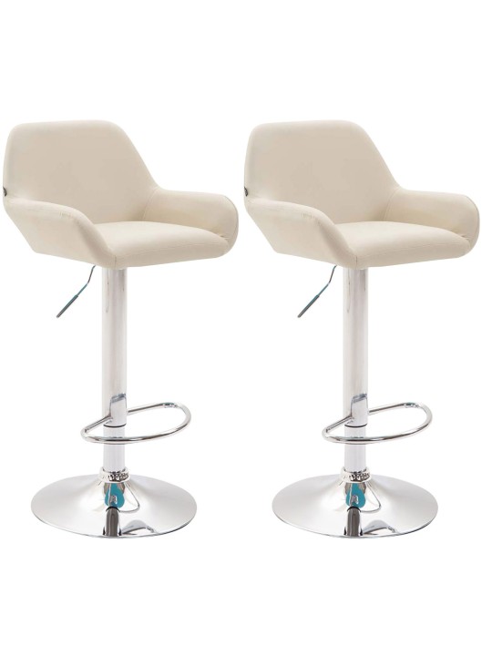 Juego de 2 taburetes de bar Braga polipiel cromado, crema