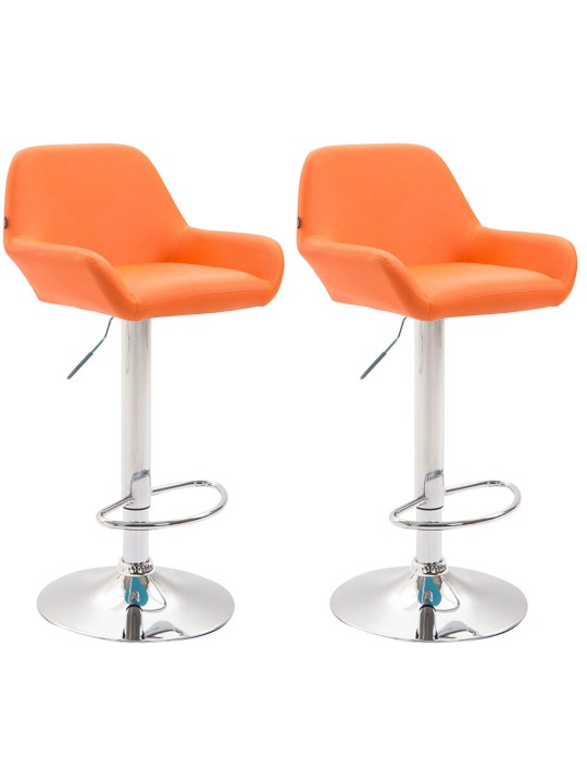 Juego de 2 taburetes de bar Braga polipiel cromado, naranja