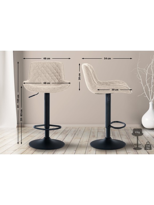Juego de 2 taburetes de bar tela Minosa, taupe Juego de 2 taburetes de bar tela Minosa, taupe