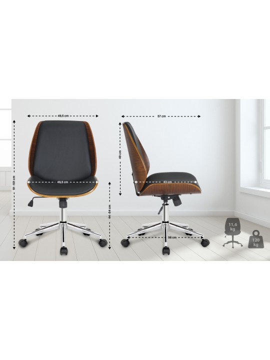 Silla de oficina Mitch cromo, nogal/negro