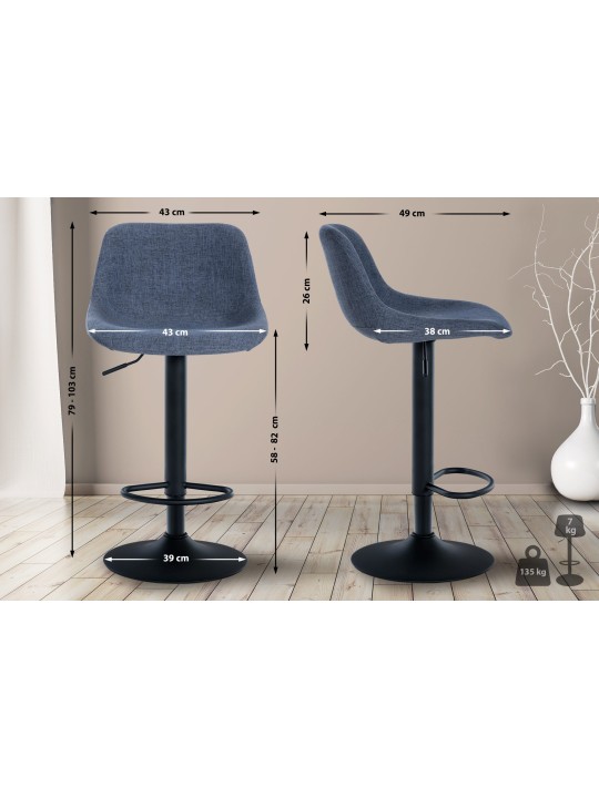 Juego de 2 taburetes de bar tela loft, azul