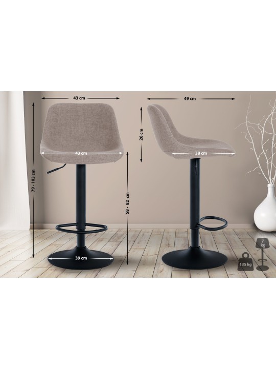 Juego de 2 taburetes de bar tela loft, taupe