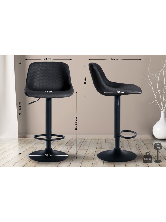 Juego de 2 taburetes de bar Loft de piel sintética, negro