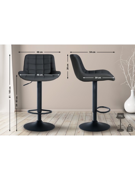 Juego de 2 taburetes de bar Tover de piel sintética, negro Juego de 2 taburetes de bar Tover de piel sintética, negro