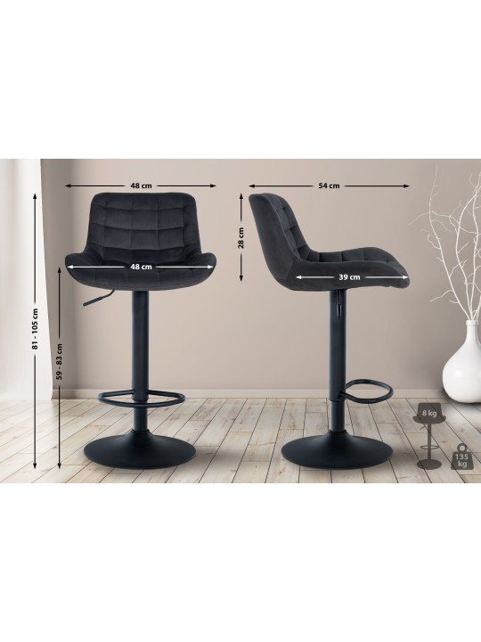 Juego de 2 taburetes de bar Tover terciopelo, negro