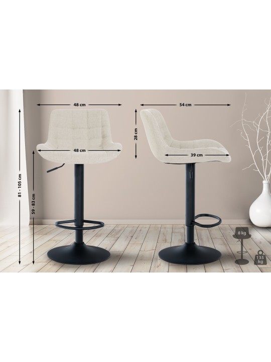 Juego de 2 taburetes de bar tela Tover, crema Juego de 2 taburetes de bar tela Tover, crema
