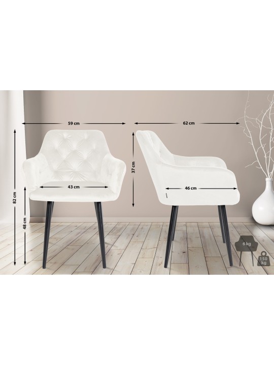 Silla de comedor de terciopelo Stanley, crema