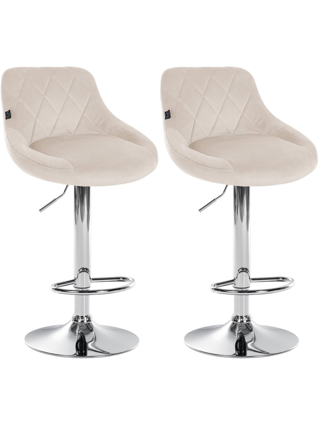 Juego de 2 taburetes de bar Lazio terciopelo cromado, crema