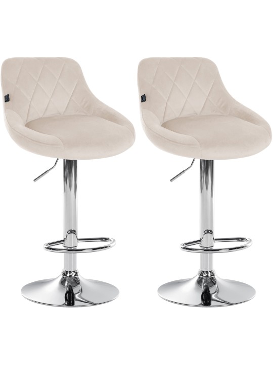 Juego de 2 taburetes de bar Lazio terciopelo cromado, crema Juego de 2 taburetes de bar Lazio terciopelo cromado, crema